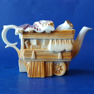 Royal Albert England OLD COUNTRY ROSES Street Vendor ' s China Cart - Shaped Teapot 6