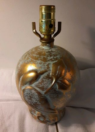 Vintage Stangl Antique Gold Lamp W/raised Bird Leaf