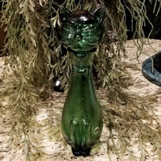 Dabs Vintage Emerald Green Glass Cat Decanter Bottle Stopper Made In Italy 14 "