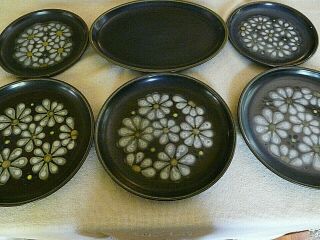 Set Of 6 Denby Langley Kismet Blue Daisy 5 Plates & Serving Platter
