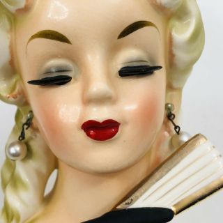 Vintage Lady Head Vase Fan Pearl Earrings Big Hair Inarco E 1062 1963 6 