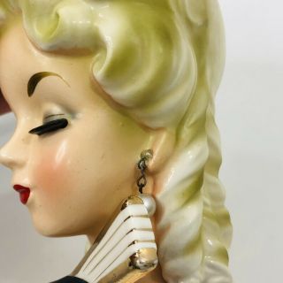 Vintage Lady Head Vase Fan Pearl Earrings Big Hair Inarco E 1062 1963 6 