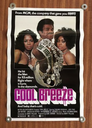 Cool Breeze Blaxploitation One Sheet Movie Poster 27x41 1972 Vg,