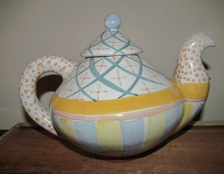 Vintage Mackenzie Childs Pottery Hand Painted Tea Pot Old Mark