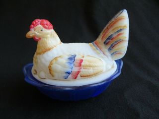 Fenton Art Glass Americana Hen On Nest Candy Box Hand Painted Signed