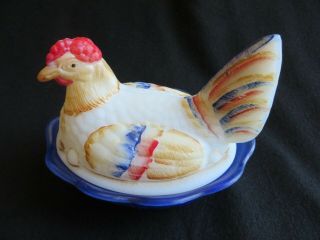Fenton Art Glass Americana HEN ON NEST Candy Box Hand Painted Signed 2