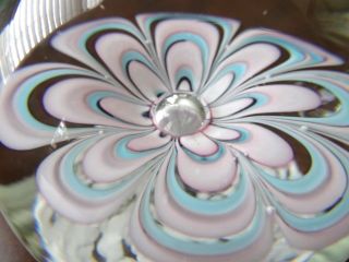 Murano Art Glass Ribbon Ice Pick Flower Paperweight Frit Cushion Pink & Blue