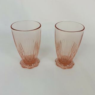 Anchor Hocking Old Colony Open Lace Edge Pink Footed Tumbler Set Of 2