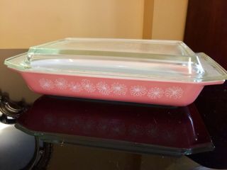 Rare Vintage Pyrex Pink Daisy Dish 1 1/4 Quart 548 - B With Lid.  99 Nr