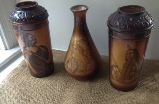 Vintage Milk Glass Indian Native American Vase Set Of 3