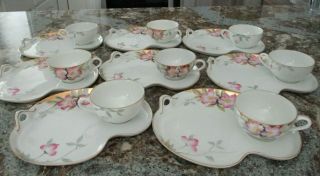 Antique Noritake Azalea Handpainted Porcelain Teacups And Snack Plates (8) Japan