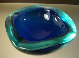 Vintage Murano Sommerso Glass Geode Bowl Ashtray Aqua Blue Mcm