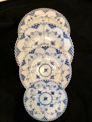 Royal Copengagen Blue Fluted Plates Full Lace - 2 9in,  1 8 In,  1 5 3/4in - See Desc.
