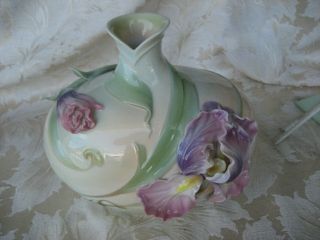 Franz Porcelain Purple Floral Vase By Doris Teng 8 " Tall