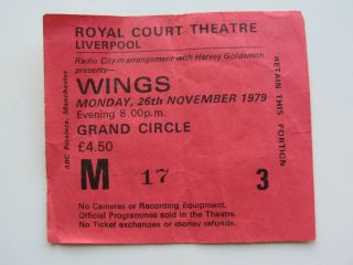 Paul Mccartney Wings 1979 Concert Ticket Royal Court Theatre Liverpool