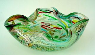 Vintage Murano Art Glass Candy Dish Multi - Color With Silver Inclusions