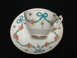 Blue Bow Crown Staffordshire Footed Cup & Saucer