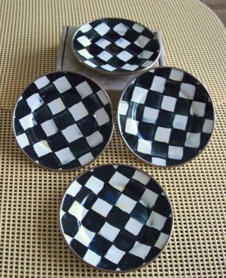 Mackenzie Childs Courtly Check Enamel Canape Plates Set 4 In Gift Box