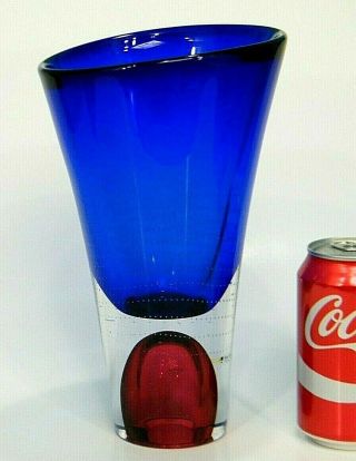 Stunning Atomic Goran Warff Kosta Boda 10 " Red Blue Controlled Bubble Zoom Vase