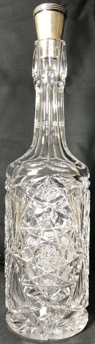 Antique Abp Heavy Sterling Silver 14” J.  Hoare Or Meriden Blown Cut Glass Bottle