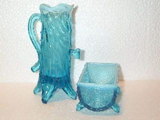 Gorgeous Antique Blue Opalescent Northwood Glass Town Pump And Trough 1900 - 1909