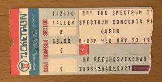 1977 Queen News Of The World Philadelphia Concert Ticket Stub Freddie Mercury