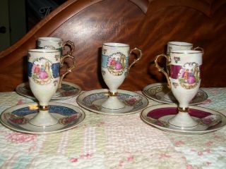 Set 5 Vintage Royal Vienna Couple Demitasse Cups Saucer 1681 Lustre Multi Color