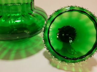 Vtg 1960s Empoli glass apothecary jar frilled lid dark green Italian art studio 2