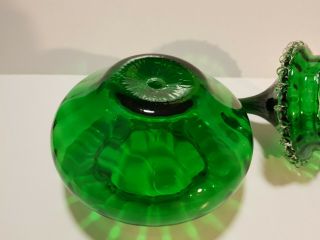 Vtg 1960s Empoli glass apothecary jar frilled lid dark green Italian art studio 3
