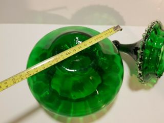 Vtg 1960s Empoli glass apothecary jar frilled lid dark green Italian art studio 5
