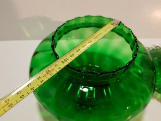Vtg 1960s Empoli glass apothecary jar frilled lid dark green Italian art studio 6