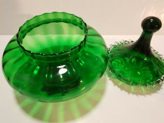 Vtg 1960s Empoli glass apothecary jar frilled lid dark green Italian art studio 8