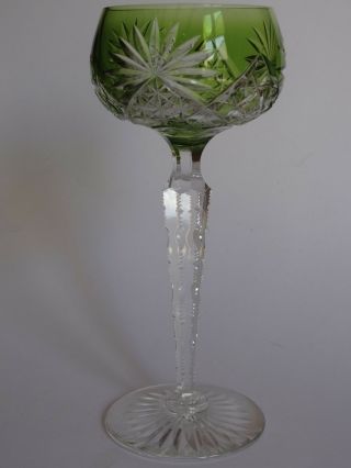 One Vintage Roemer Wine Glass Crystal Val St Lambert Moselle Green Lime 7 " 1/2