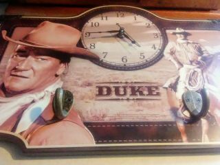 John Wayne Duke Wood Wall Clock With Metal Hooks Collectable