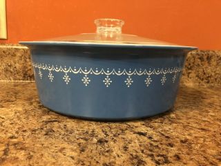 Vintage Rare Pyrex 4qt 664 Casserole Dish W/lid Blue Snowflake Garland