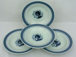 (4) Royal Copenhagen Tranquebar Blue 9 3/4 " Rim Soup Bowls - 11/950 - Round Mark