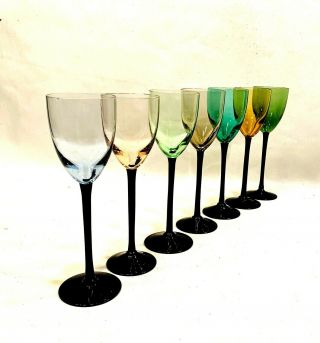 Vintage Wine Champagne Flutes Multi Colored With Black Stems