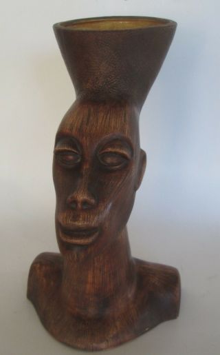 Brayton Laguna Pottery Ceramic African Native Tiki Head Vase Mid Century Rare