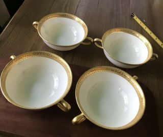 Lenox Westchester Gold Encrusted Rim Soup Cups Bowls 4 Green Mark Vintage