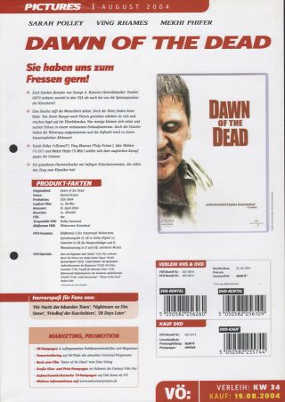 GEORGE A ROMERO - DAWN OF THE DEAD 2004 zombie GERMAN POSTER,  SHEET 2