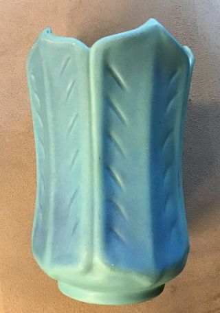 Van Briggle Pottery 1931 7” Vase Turquoise Tobacco Leaves