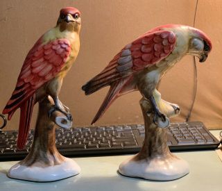 Vintage Pair Porcelain Ceramic Hawk Statues Made in Italy 5