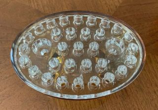 Vintage Viking Glass Amber footed Oval Vase Bowl Clear Flower Frog Candle Holder 2