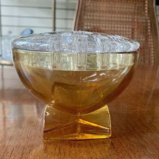 Vintage Viking Glass Amber footed Oval Vase Bowl Clear Flower Frog Candle Holder 3