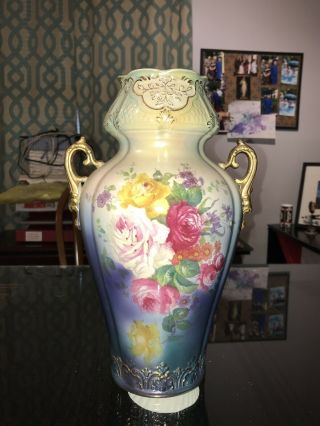 Royal Bonn Vase By Franz Anton Mehlem Of Germany Between 1880 - 1910; Gold Trimmed
