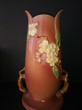 Roseville Pottery Apple Blossom Pink Low Handled Vase 389 - 10 Circa 1948