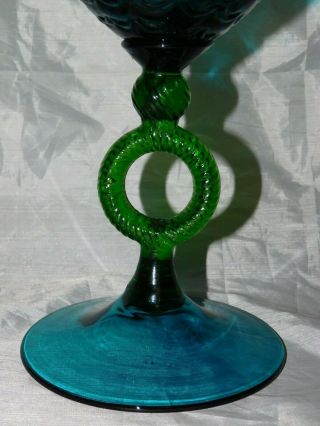 Venetian? Art Glass Pedestal Apothecary Jar - Aqua Blue Glass And Green Stem 3