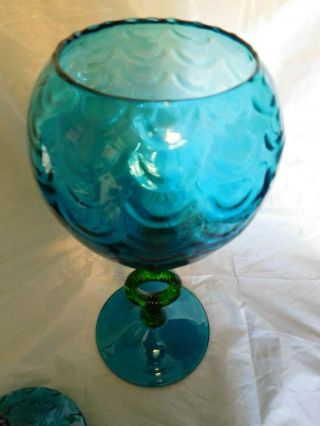 Venetian? Art Glass Pedestal Apothecary Jar - Aqua Blue Glass And Green Stem 4