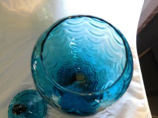 Venetian? Art Glass Pedestal Apothecary Jar - Aqua Blue Glass And Green Stem 5