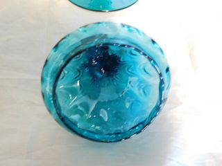 Venetian? Art Glass Pedestal Apothecary Jar - Aqua Blue Glass And Green Stem 7